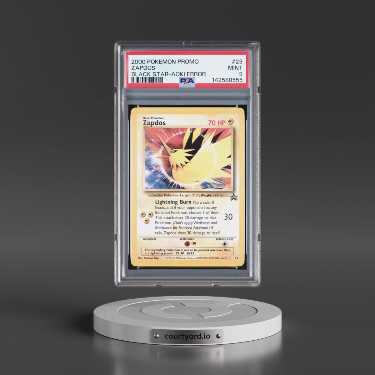 2000 Pokémon Promo Black Star #23 Zapdos - Toshinao Aoki Error (PSA 9 MINT)
