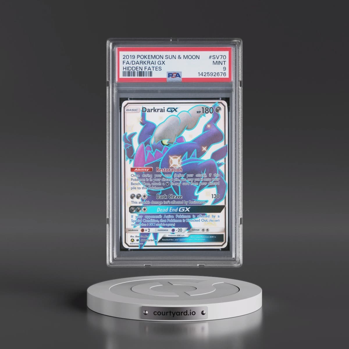 2019 Pokémon Sun & Moon Hidden Fates #SV70 Darkrai GX - Holo Full Art (PSA 9 MINT)