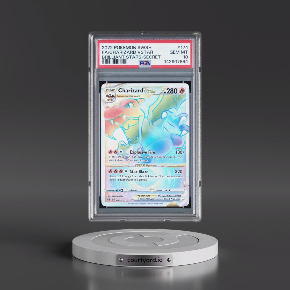 2022 Pokémon Sword & Shield Brilliant Stars #174 Charizard Vstar - Full Art Secret (PSA 10 GEM MINT)