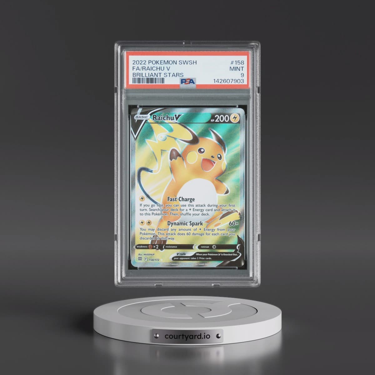 2022 Pokémon Sword & Shield Brilliant Stars #158 Raichu V - Holo Full Art (PSA 9 MINT)