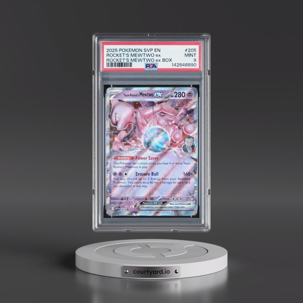 2025 Pokémon Svp EN-SV Black Star Promo #205 Team Rocket's Mewtwo EX - Holo Team Rocket's Mewtwo EX Box (PSA 9 MINT)