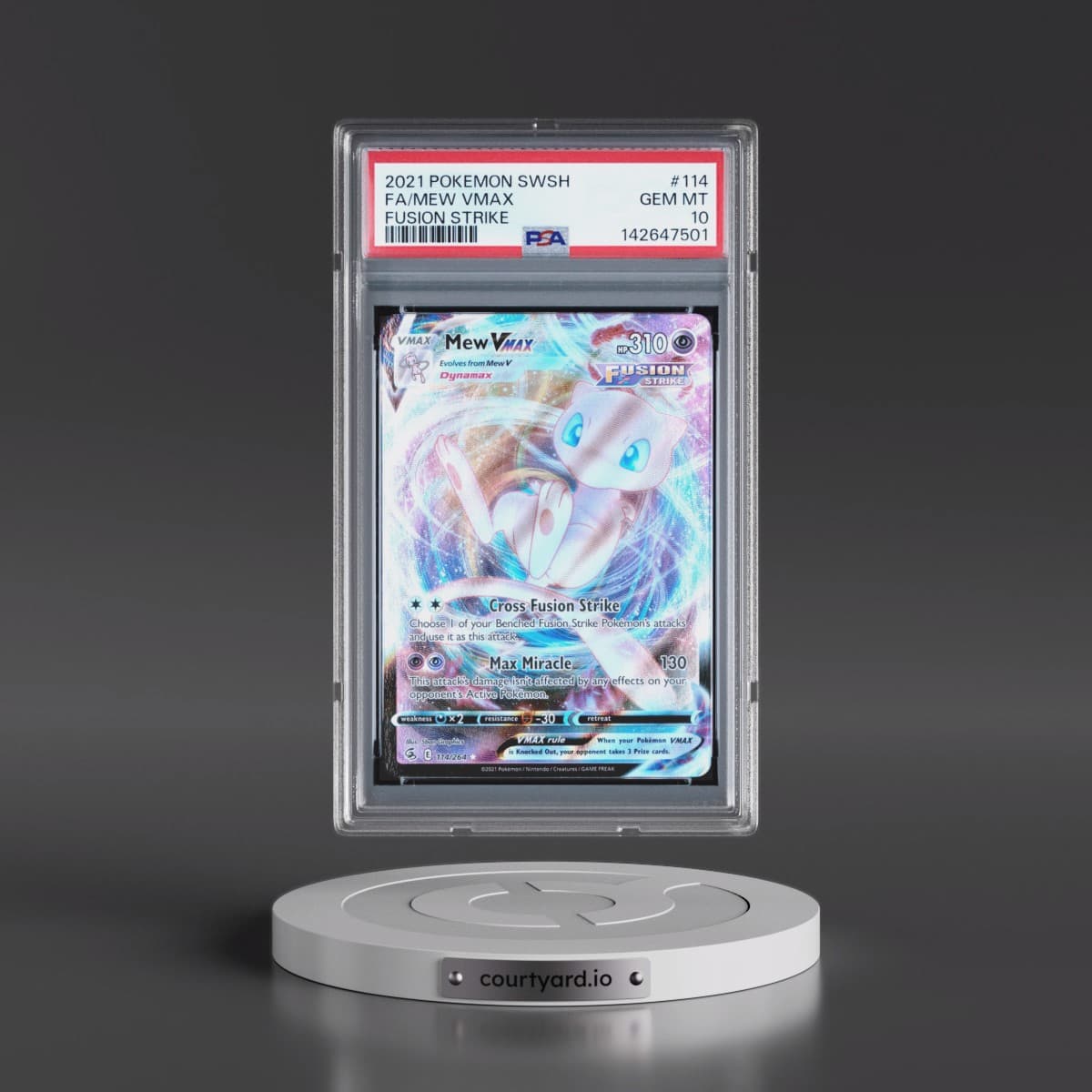 2021 Pokémon Sword & Shield Fusion Strike #114 Mew Vmax - Full Art (PSA 10 GEM MINT)