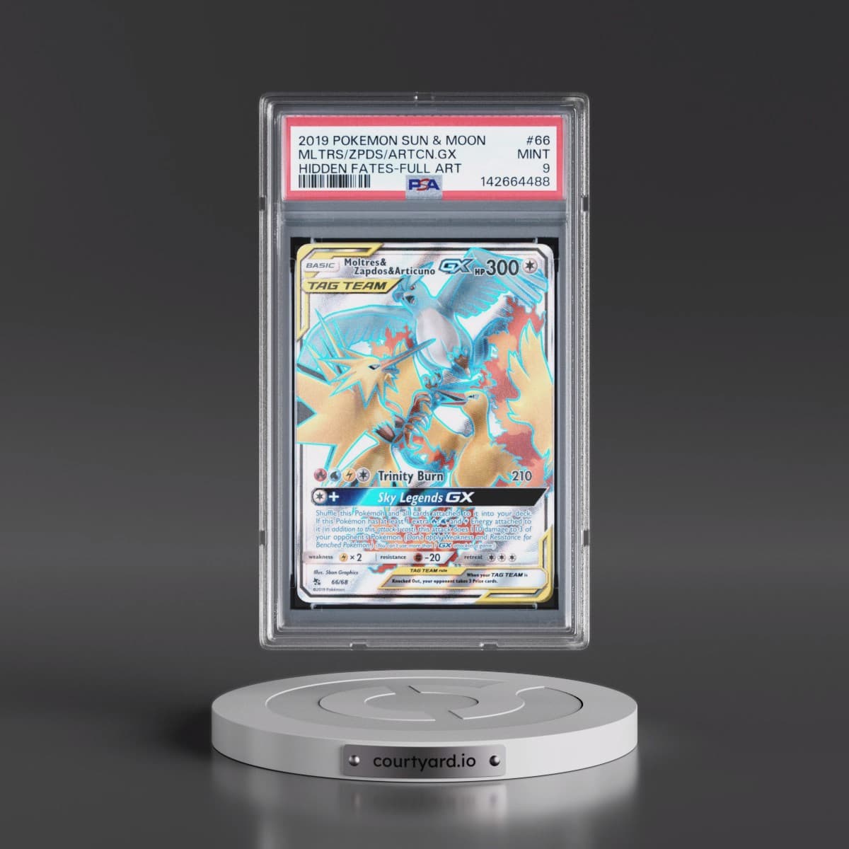 2019 Pokémon Sun & Moon Hidden Fates #66 Moltres & Zapdos & Articuno GX - Holo Full Art (PSA 9 MINT)