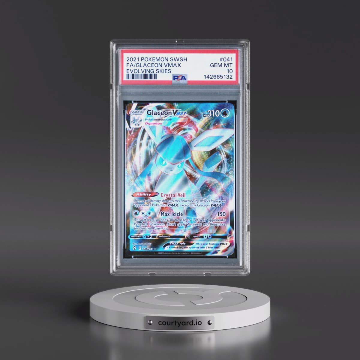 2021 Pokémon Sword & Shield Evolving Skies #041 Glaceon Vmax - Full Art (PSA 10 GEM MINT)
