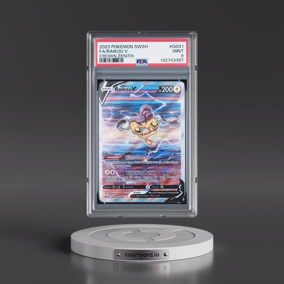 2023 Pokémon Sword and Shield Crown Zenith #GG41 Raikou V - Holo Full Art (PSA 9 MINT)