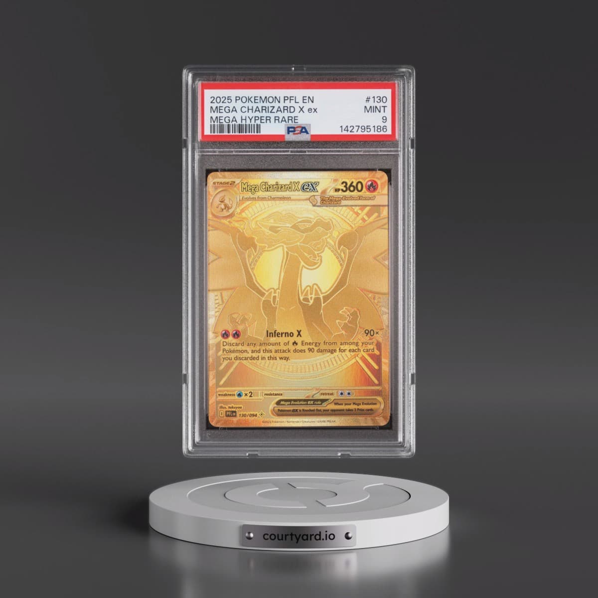 2025 Pokémon Pfl EN-Phantasmal Flames #130 Mega Charizard X EX - Holo Mega Hyper Rare (PSA 9 MINT)