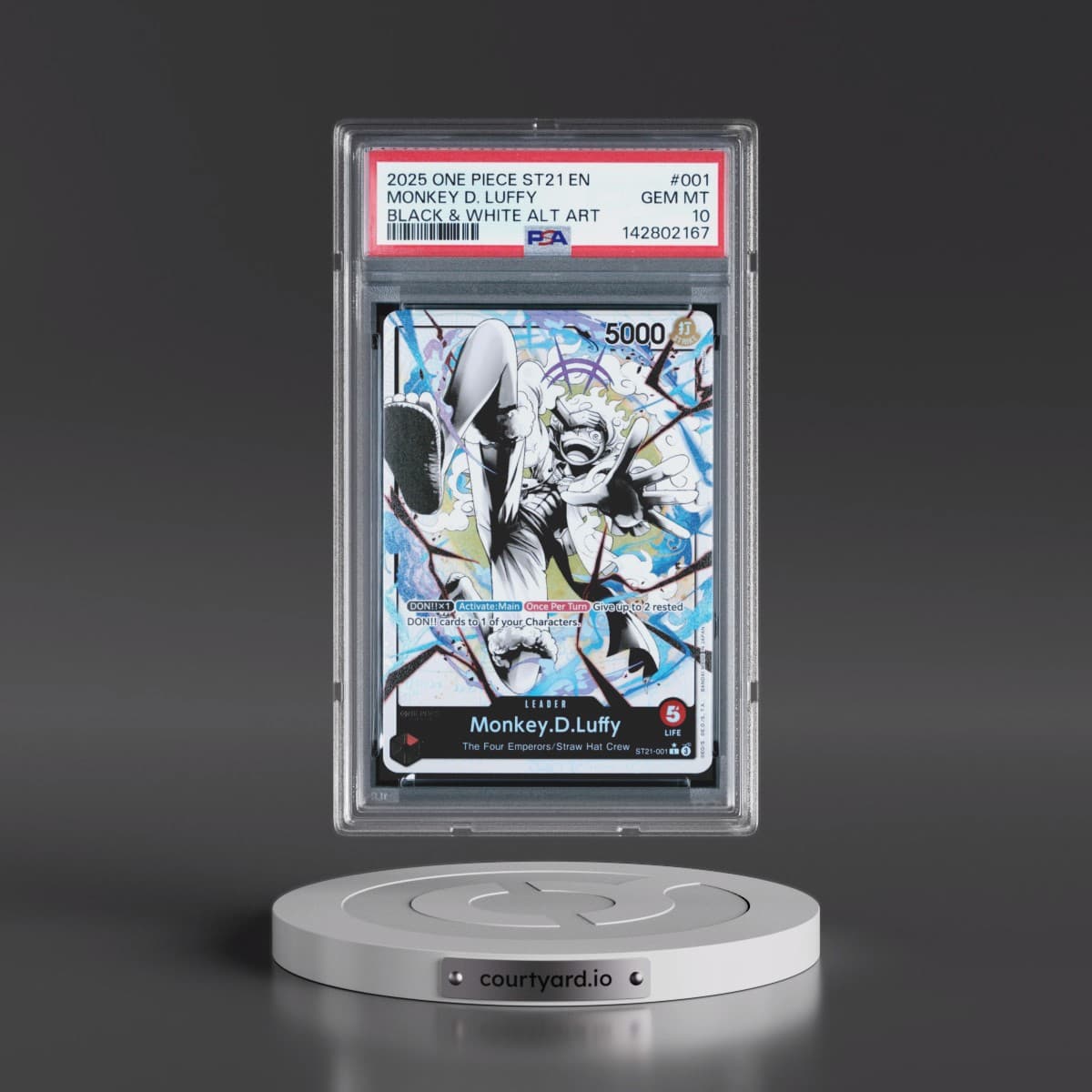 2025 One Piece Starter Deck ST21-EX Gear 5 #001 Monkey D. Luffy - Black & White Alternate Art (PSA 10 GEM MINT)