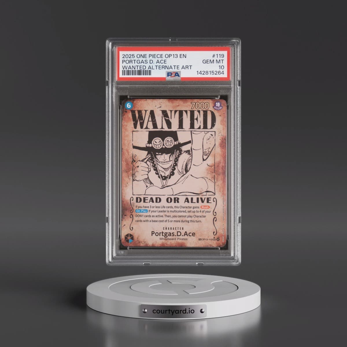 2025 One Piece OP13-Carrying on His Will #119 Portgas D. Ace - Wanted Alternate Art (PSA 10 GEM MINT)