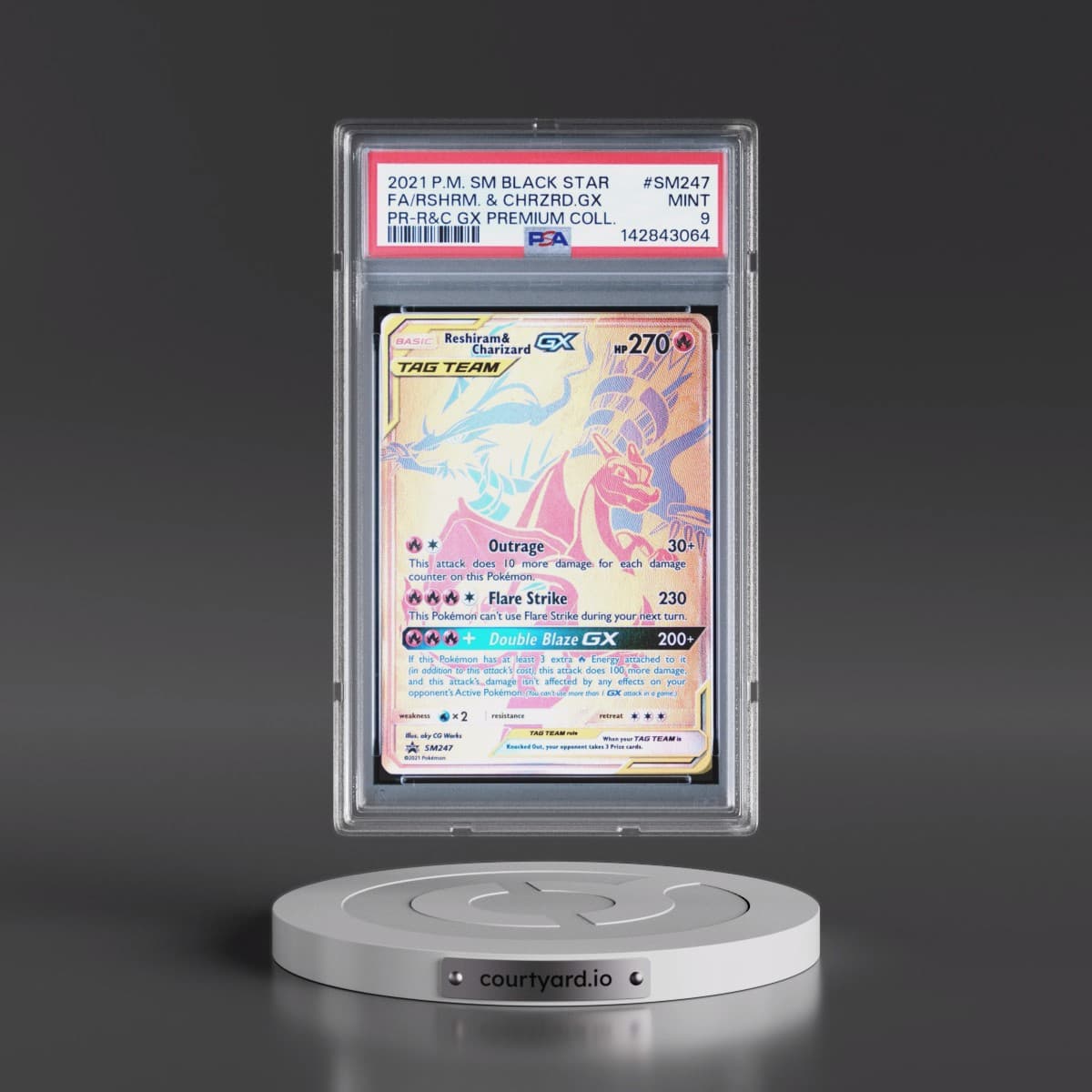 2021 Pokémon SM Black Star Promo #SM247 Reshiram & Charizard GX - Holo Full Art Reshiram & Charizard GX Premium Collection (PSA 9 MINT)