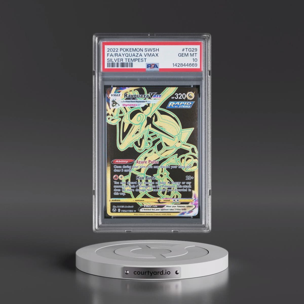 2022 Pokémon Sword & Shield Silver Tempest #TG29 Rayquaza Vmax - Full Art (PSA 10 GEM MINT)