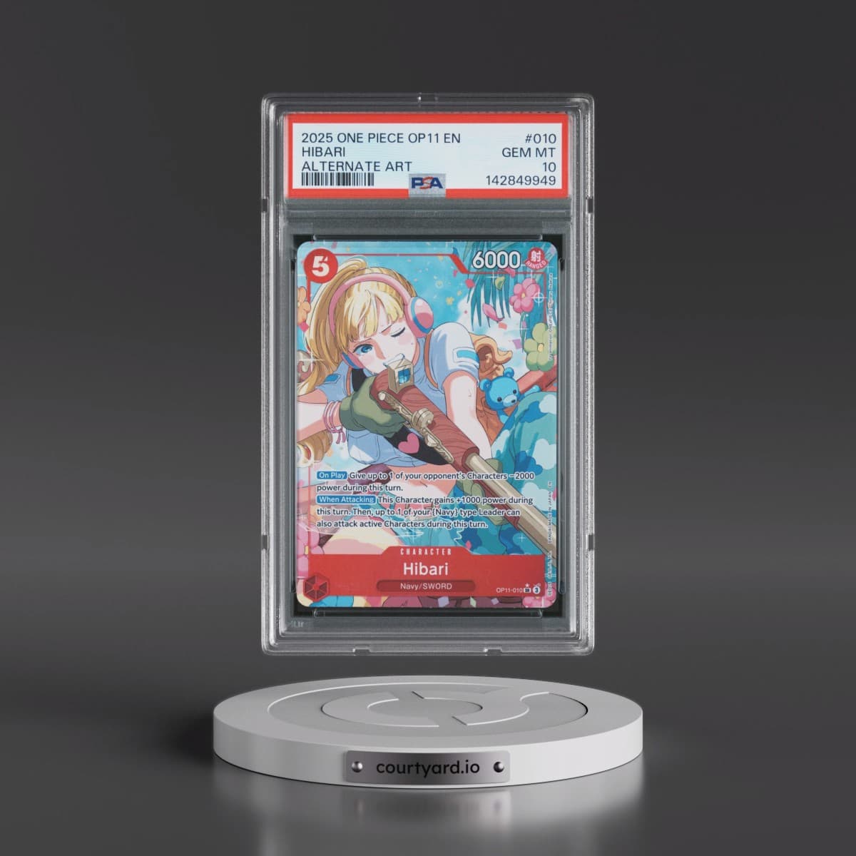 2025 One Piece OP11-A Fist of Divine Speed #010 Hibari - Alternate Art (PSA 10 GEM MINT)