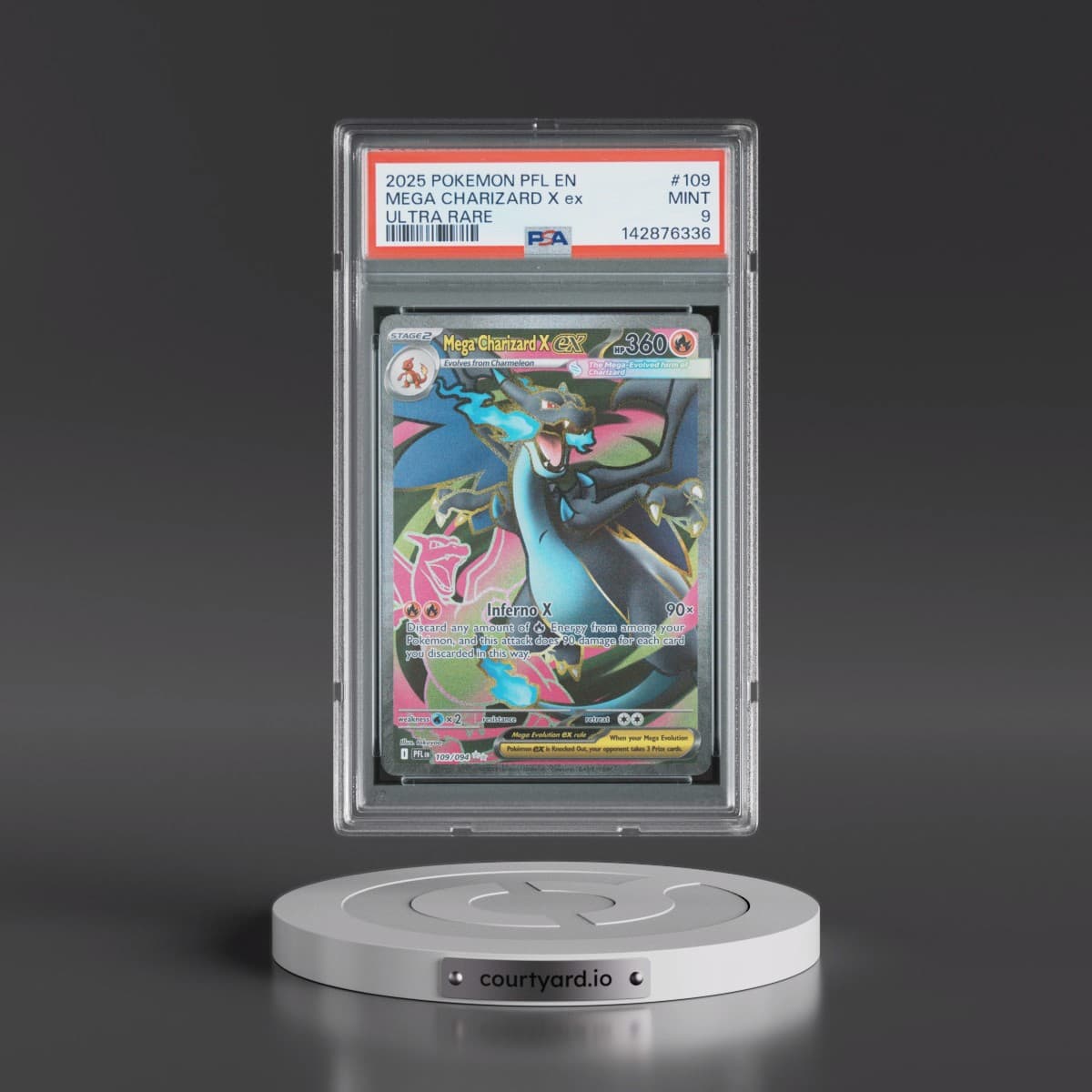 2025 Pokémon Pfl EN-Phantasmal Flames #109 Mega Charizard X EX - Holo Ultra Rare (PSA 9 MINT)