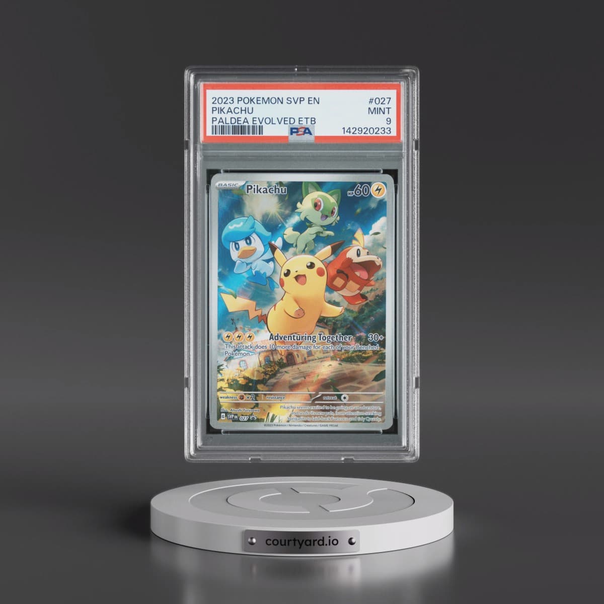 2023 Pokémon Svp EN-SV Black Star Promo #027 Pikachu - Paldea Evolved Elite Trainer Box (PSA 9 MINT)