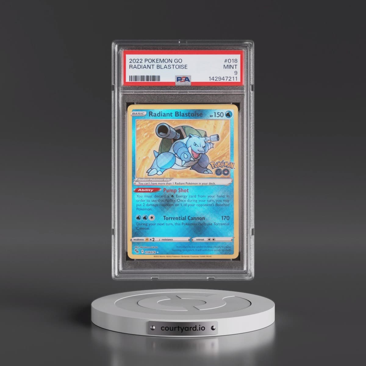 2022 Pokémon Go #018 Radiant Blastoise - Holo (PSA 9 MINT)