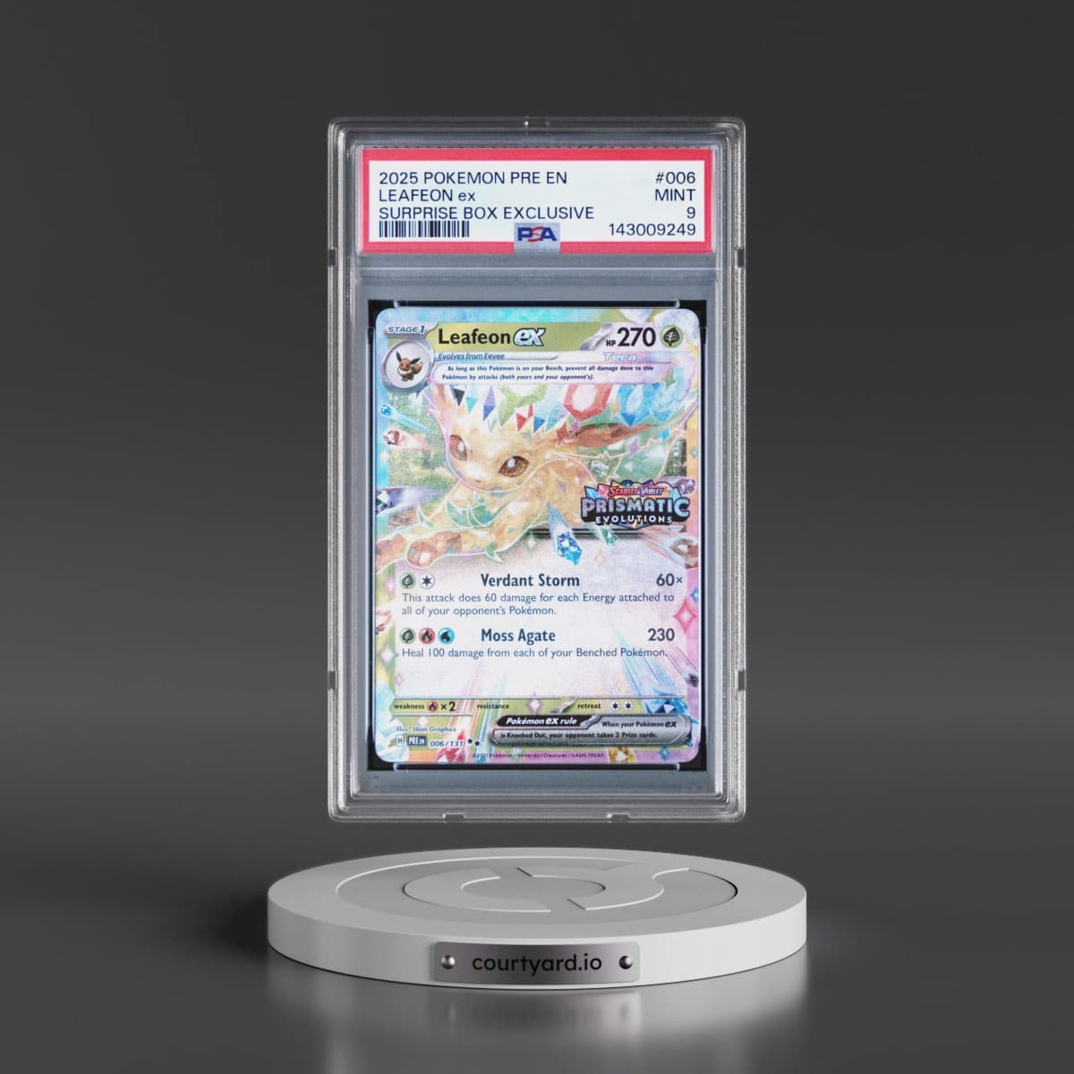 2025 Pokémon Pre EN-Prismatic Evolutions #006 Leafeon EX - Holo Surprise Box Exclusive (PSA 9 MINT)