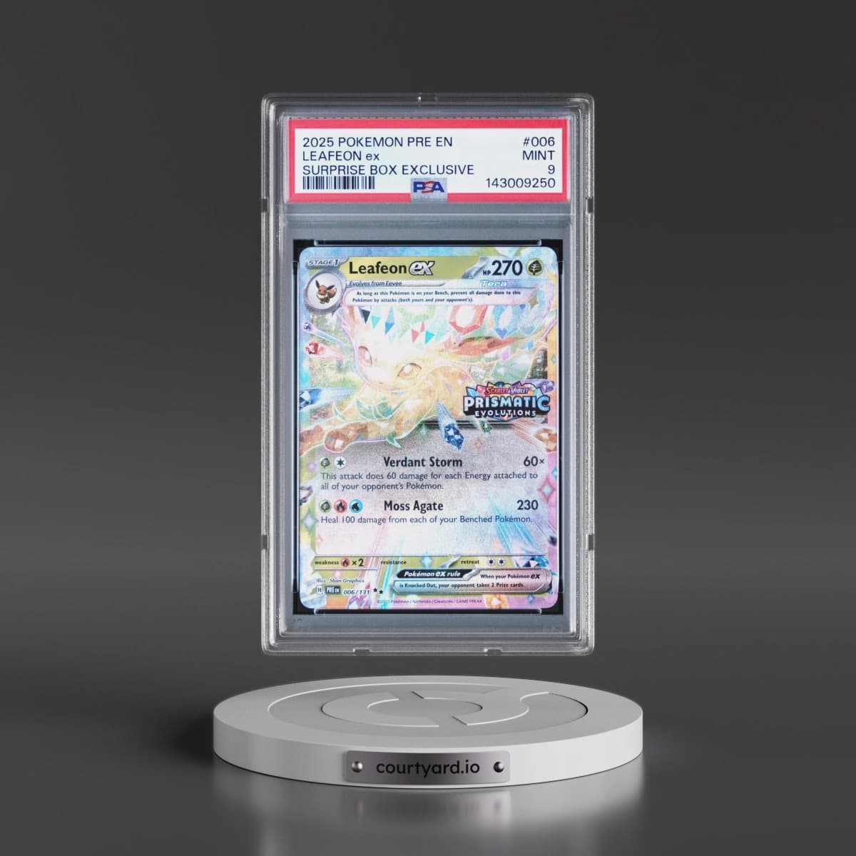 2025 Pokémon Pre EN-Prismatic Evolutions #006 Leafeon EX - Holo Surprise Box Exclusive (PSA 9 MINT)