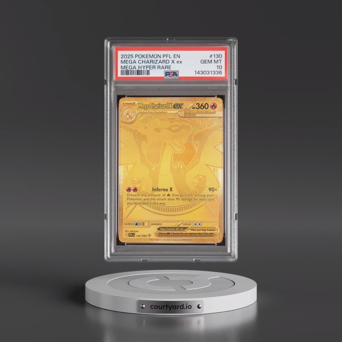 2025 Pokémon Pfl EN-Phantasmal Flames #130 Mega Charizard X EX - Holo Mega Hyper Rare (PSA 10 GEM MINT)