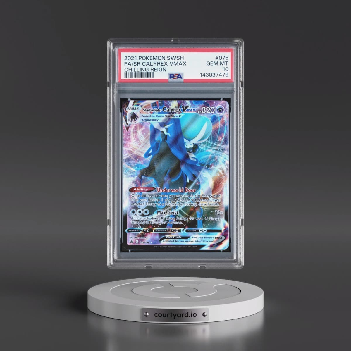 2021 Pokémon Sword & Shield Chilling Reign #075 Shadow Rider Calyrex Vmax - Full Art (PSA 10 GEM MINT)
