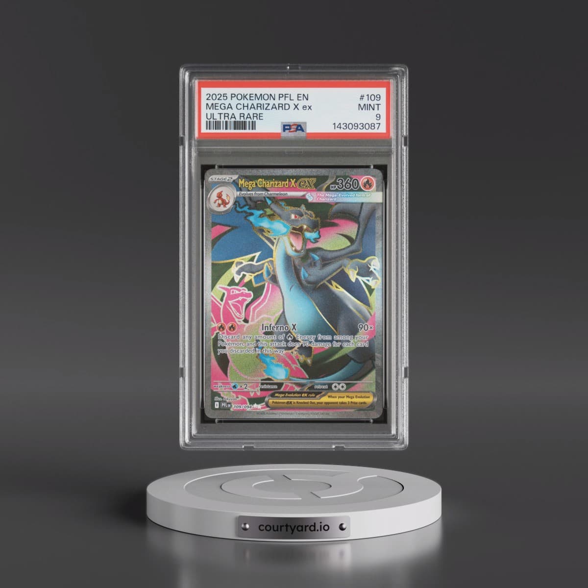 2025 Pokémon Pfl EN-Phantasmal Flames #109 Mega Charizard X EX - Holo Ultra Rare (PSA 9 MINT)