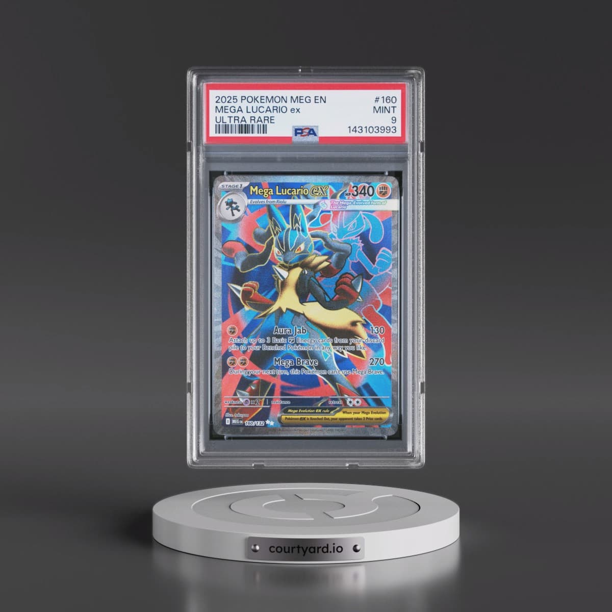 2025 Pokémon Meg EN-Mega Evolution #160 Mega Lucario EX - Holo Ultra Rare (PSA 9 MINT)