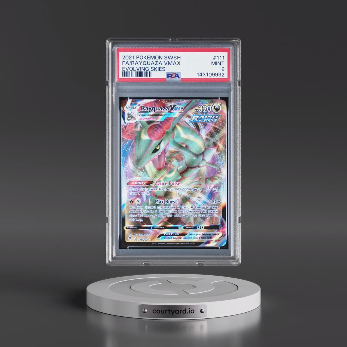 2021 Pokémon Sword & Shield Evolving Skies #111 Rayquaza Vmax - Full Art (PSA 9 MINT)