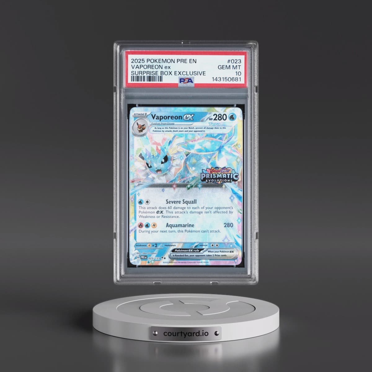 2025 Pokémon Pre EN-Prismatic Evolutions #023 Vaporeon EX - Holo Surprise Box Exclusive (PSA 10 GEM MINT)