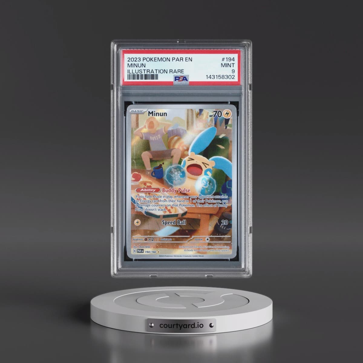 2023 Pokémon Par EN-Paradox Rift #194 Minun - Illustration Rare (PSA 9 MINT)
