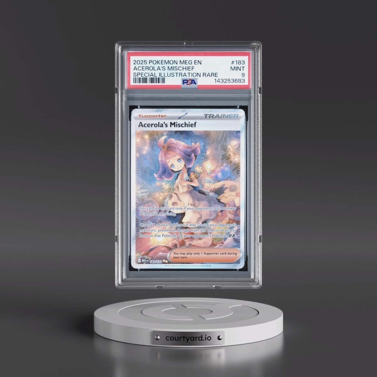2025 Pokémon Meg EN-Mega Evolution #183 Acerola's Mischief - Special Illustration Rare (PSA 9 MINT)