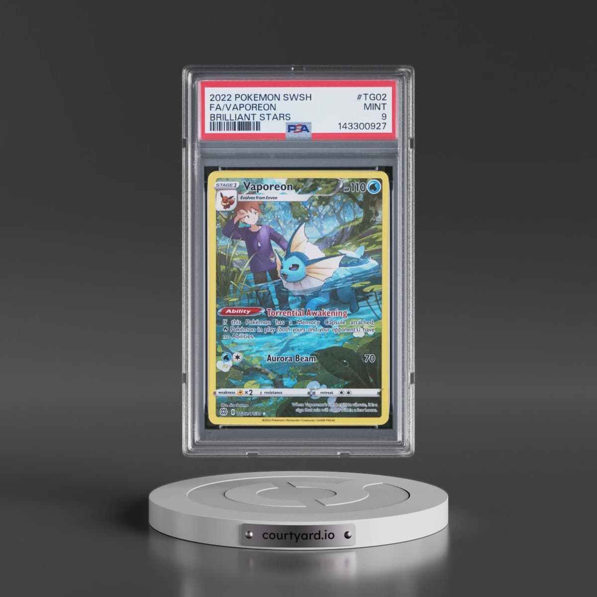 2022 Pokémon Sword & Shield Brilliant Stars #TG02 Vaporeon - Full Art (PSA 9 MINT)