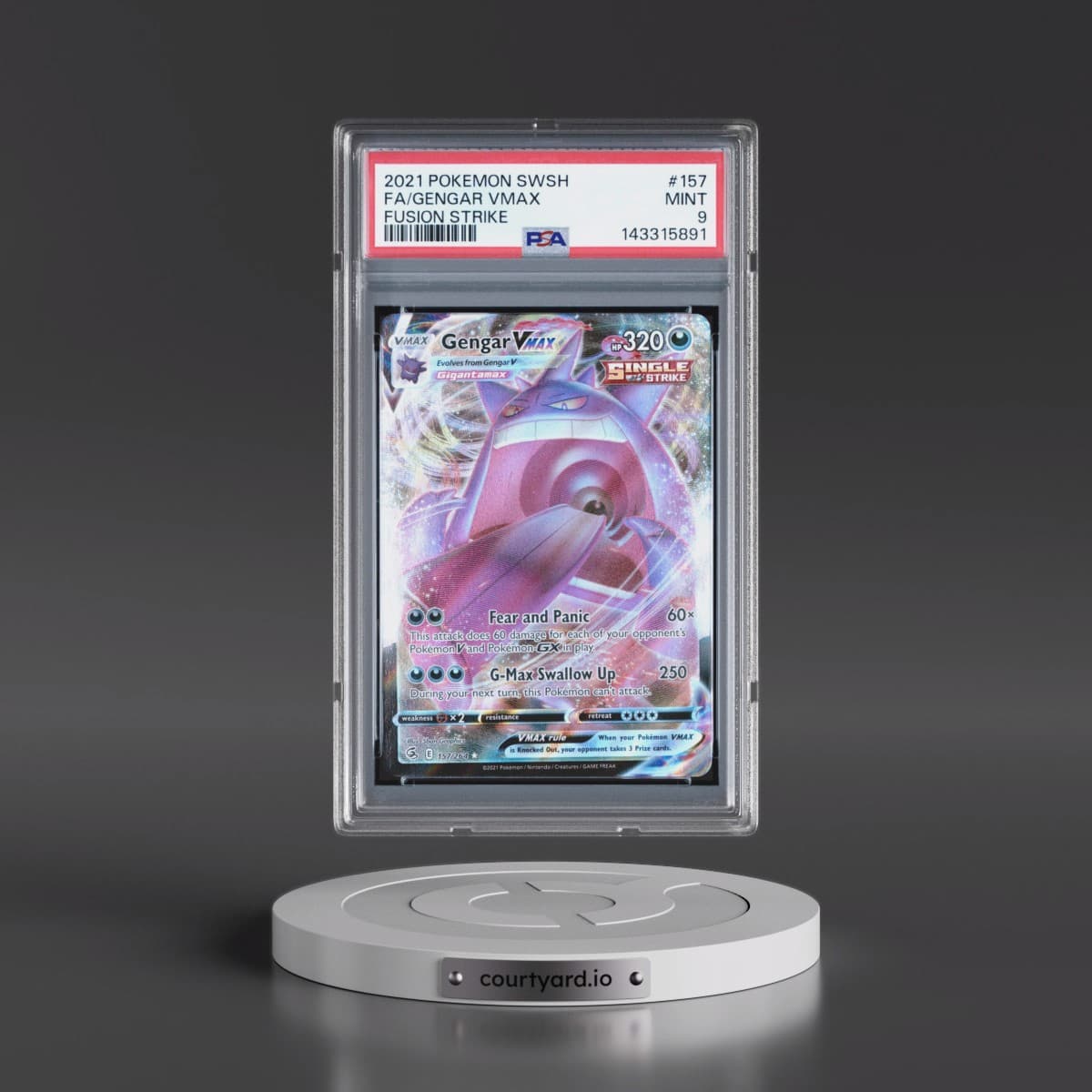 2021 Pokémon Sword & Shield Fusion Strike #157 Gengar Vmax - Full Art (PSA 9 MINT)