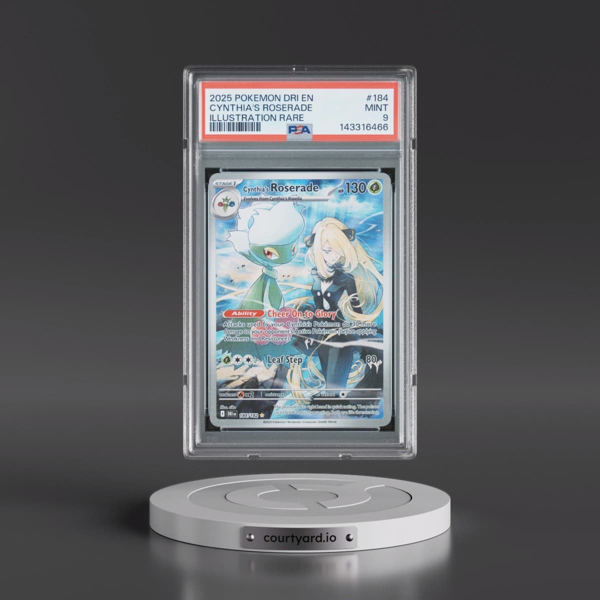 2025 Pokémon Dri EN-Destined Rivals #184 Cynthia's Roserade - Illustration Rare (PSA 9 MINT)