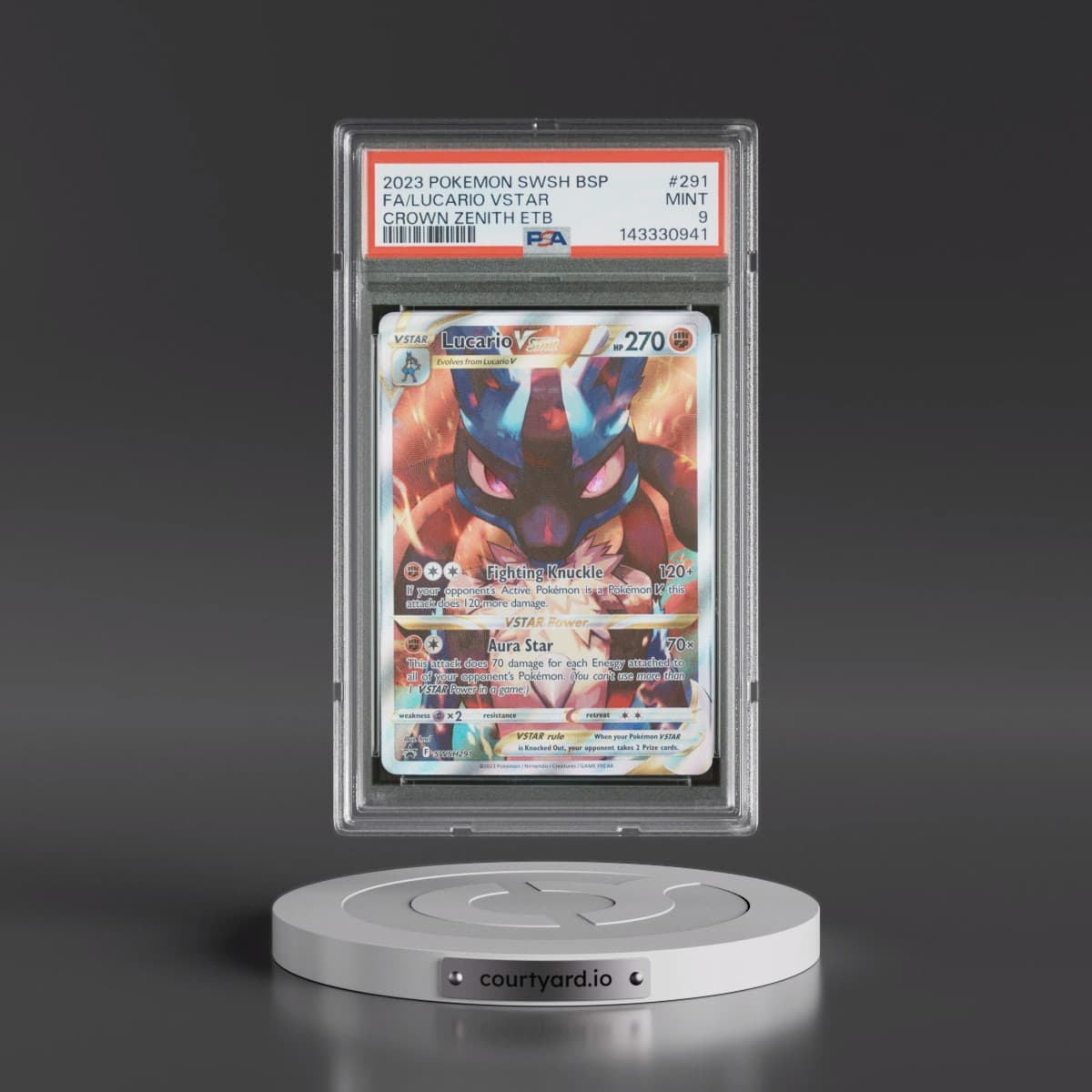 2023 Pokémon Swsh Black Star Promo #291 Lucario Vstar - Full Art Crown Zenith Elite Trainer Box (PSA 9 MINT)