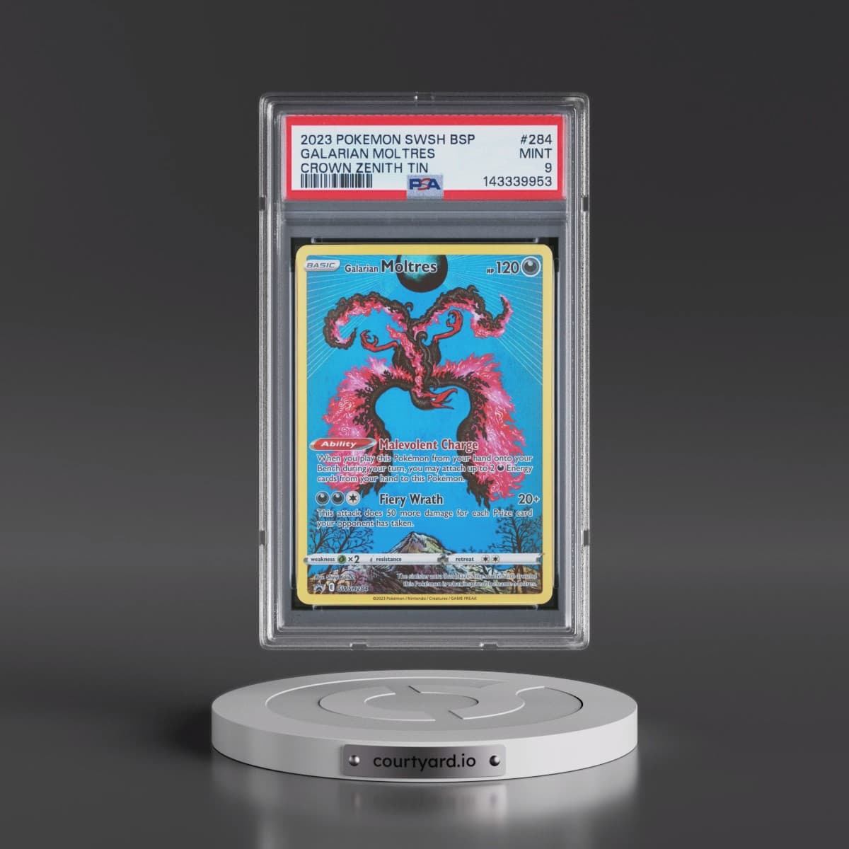 2023 Pokémon Swsh Black Star Promo #284 Galarian Moltres - Crown Zenith Tin (PSA 9 MINT)