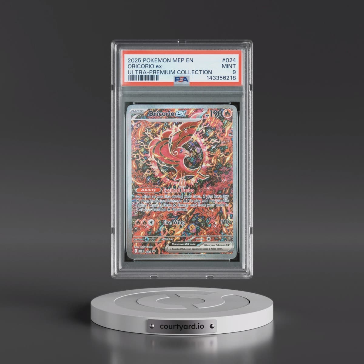 2025 Pokémon Mep EN-Me Black Star Promo #024 Oricorio EX - Holo Mega Charizard X EX Ultra-Premium Collection (PSA 9 MINT)