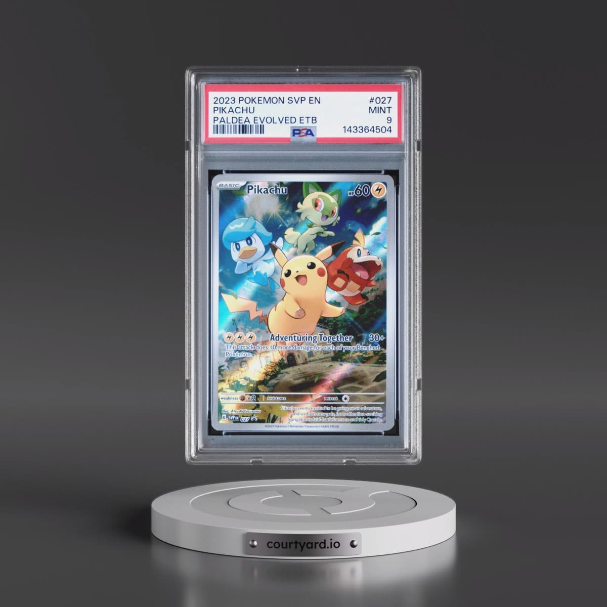2023 Pokémon Svp EN-SV Black Star Promo #027 Pikachu - Paldea Evolved Elite Trainer Box (PSA 9 MINT)