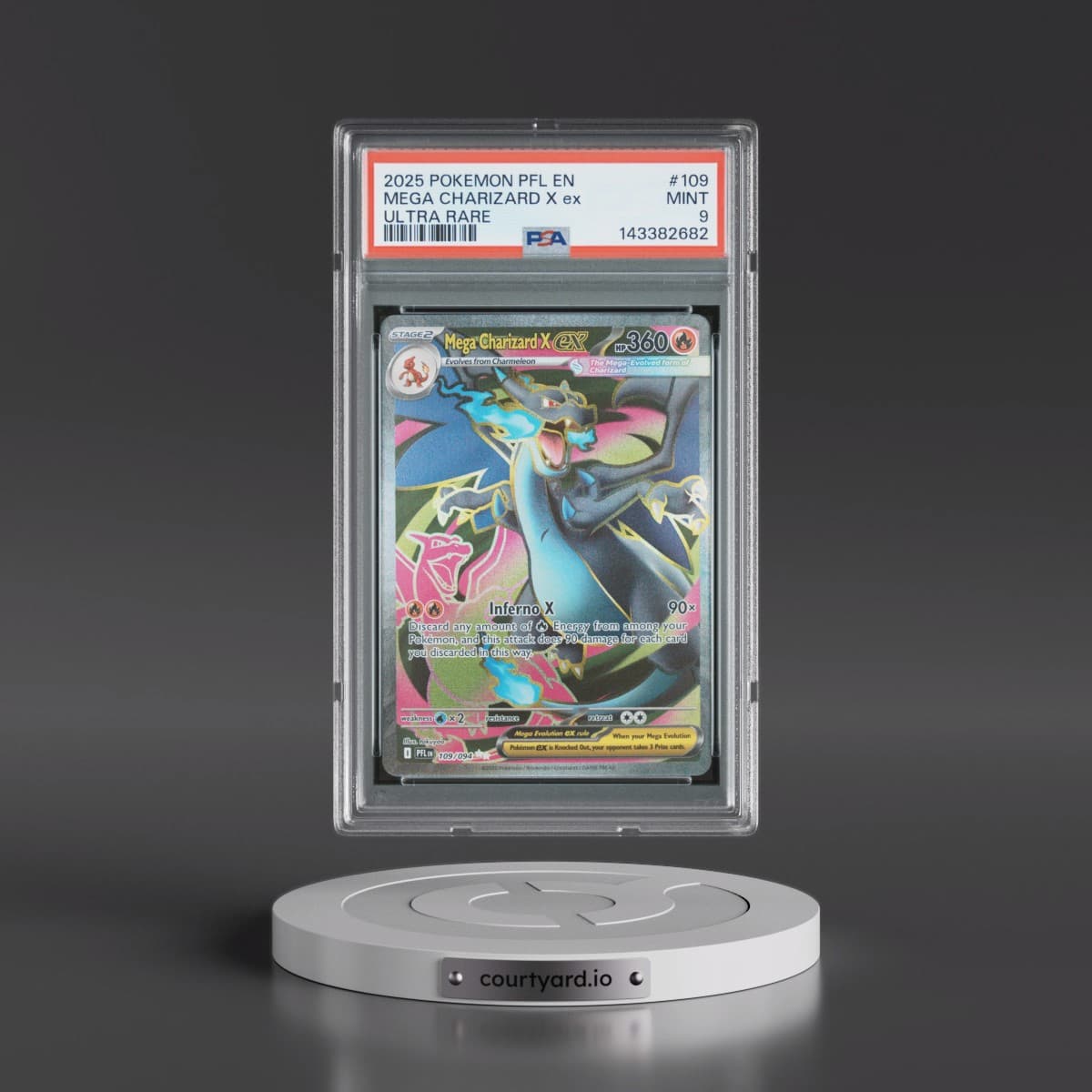 2025 Pokémon Pfl EN-Phantasmal Flames #109 Mega Charizard X EX - Holo Ultra Rare (PSA 9 MINT)
