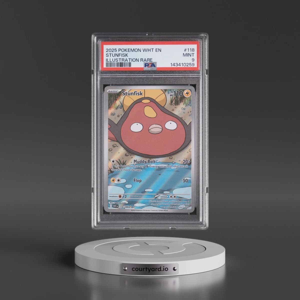 2025 Pokémon Wht EN-White Flare #118 Stunfisk - Illustration Rare (PSA 9 MINT)