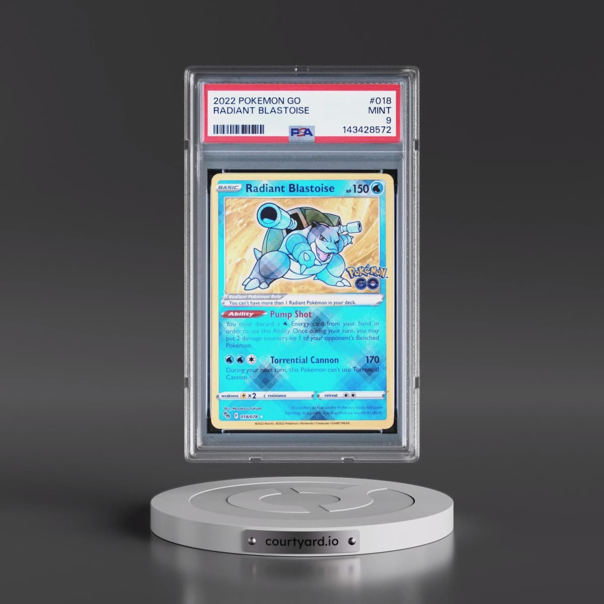 2022 Pokémon Go #018 Radiant Blastoise - Holo (PSA 9 MINT)