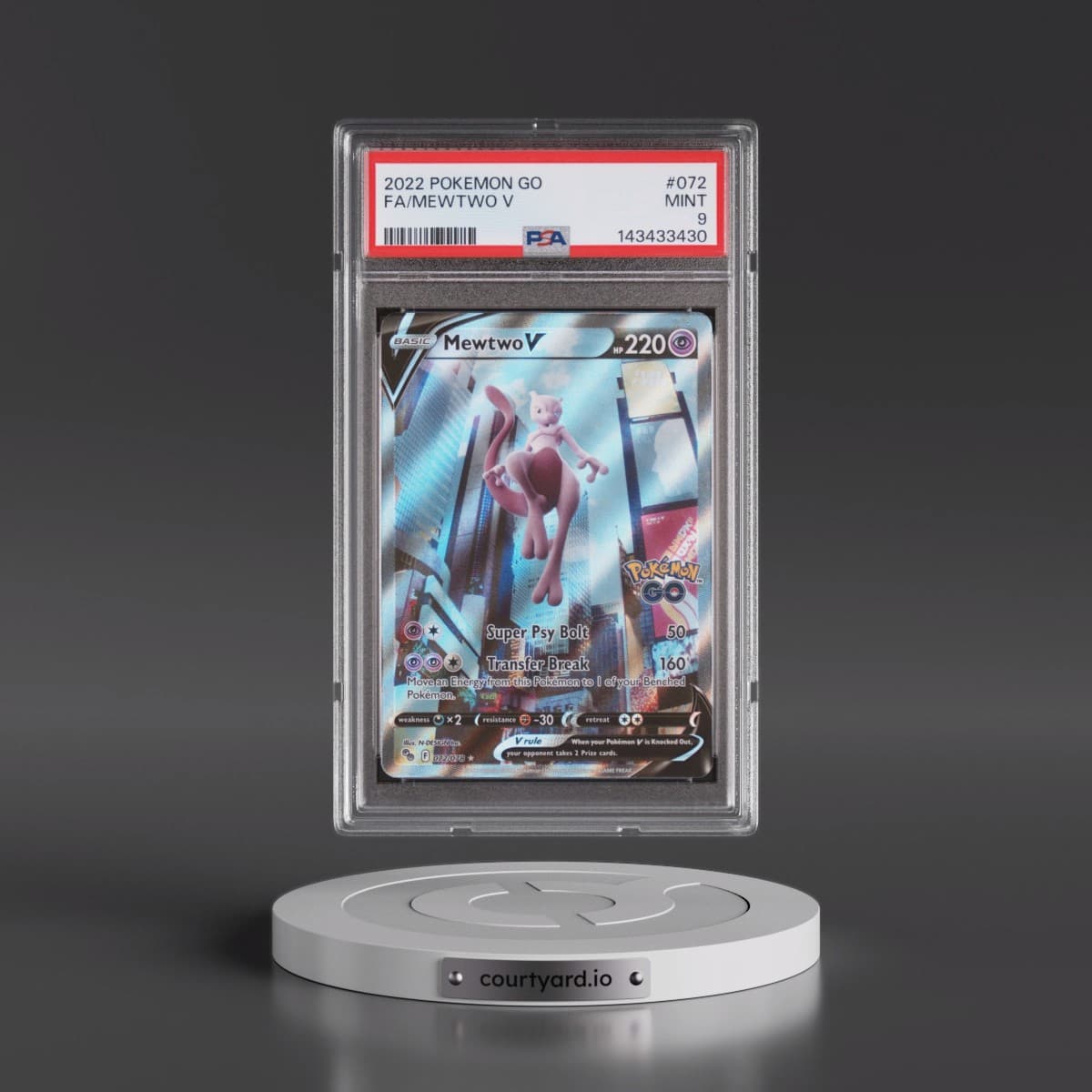 2022 Pokémon Go #072 Mewtwo V - Holo Full Art (PSA 9 MINT)