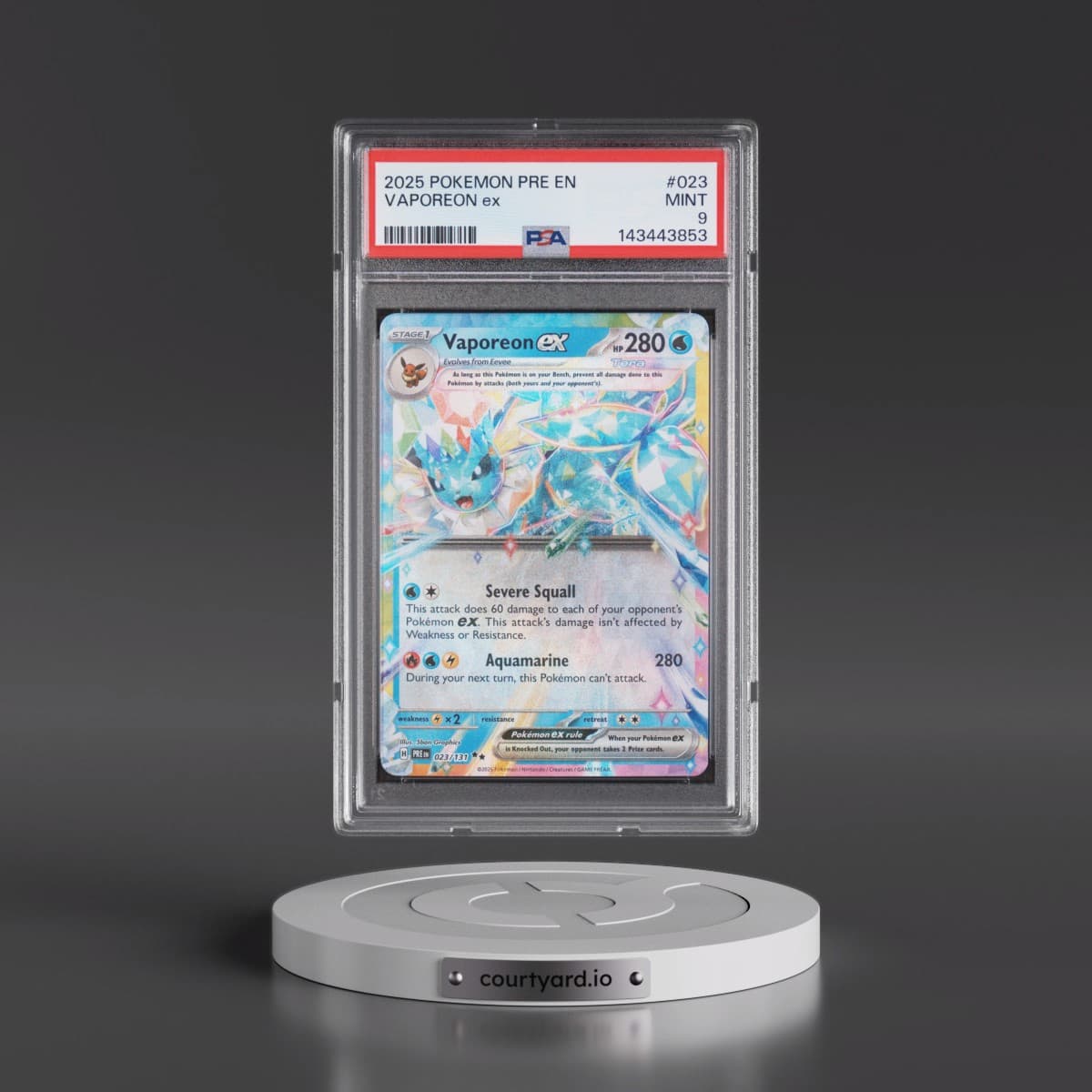 2025 Pokémon Pre EN-Prismatic Evolutions #023 Vaporeon EX - Holo (PSA 9 MINT)