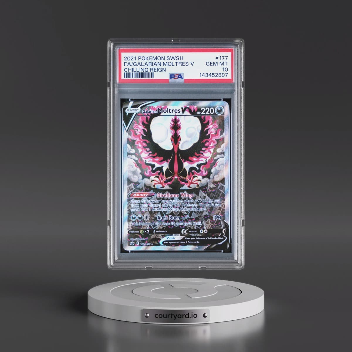 2021 Pokémon Sword & Shield Chilling Reign #177 Galarian Moltres V - Holo Full Art (PSA 10 GEM MINT)
