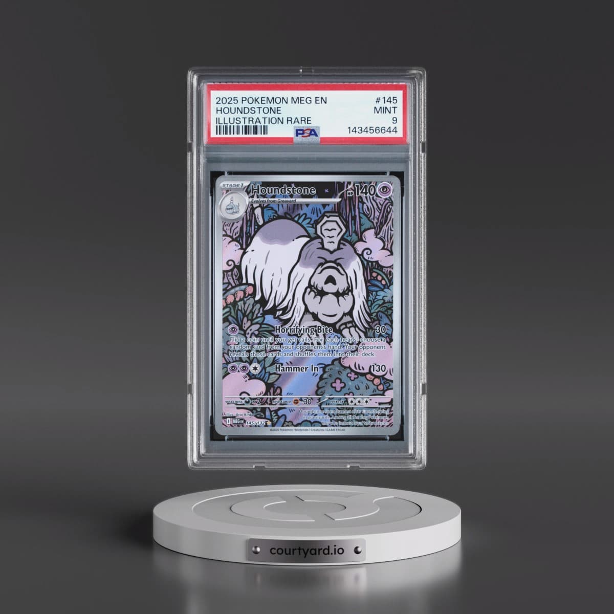 2025 Pokémon Meg EN-Mega Evolution #145 Houndstone - Illustration Rare (PSA 9 MINT)