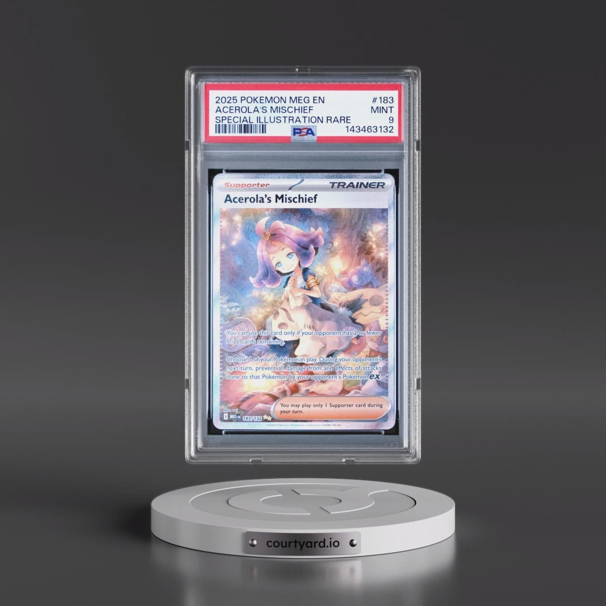 2025 Pokémon Meg EN-Mega Evolution #183 Acerola's Mischief - Special Illustration Rare (PSA 9 MINT)