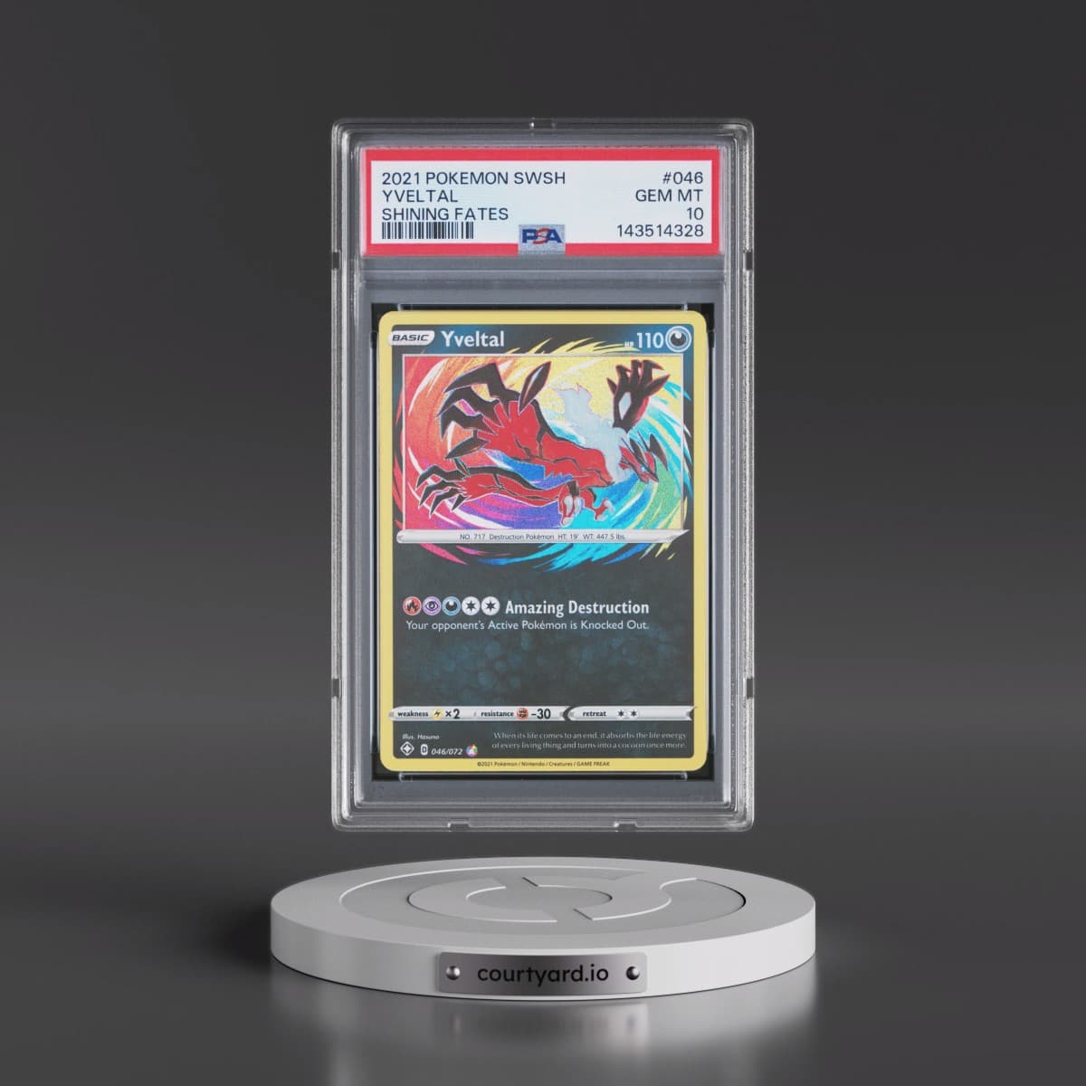 2021 Pokémon Sword & Shield Shining Fates #046 Yveltal (PSA 10 GEM MINT)