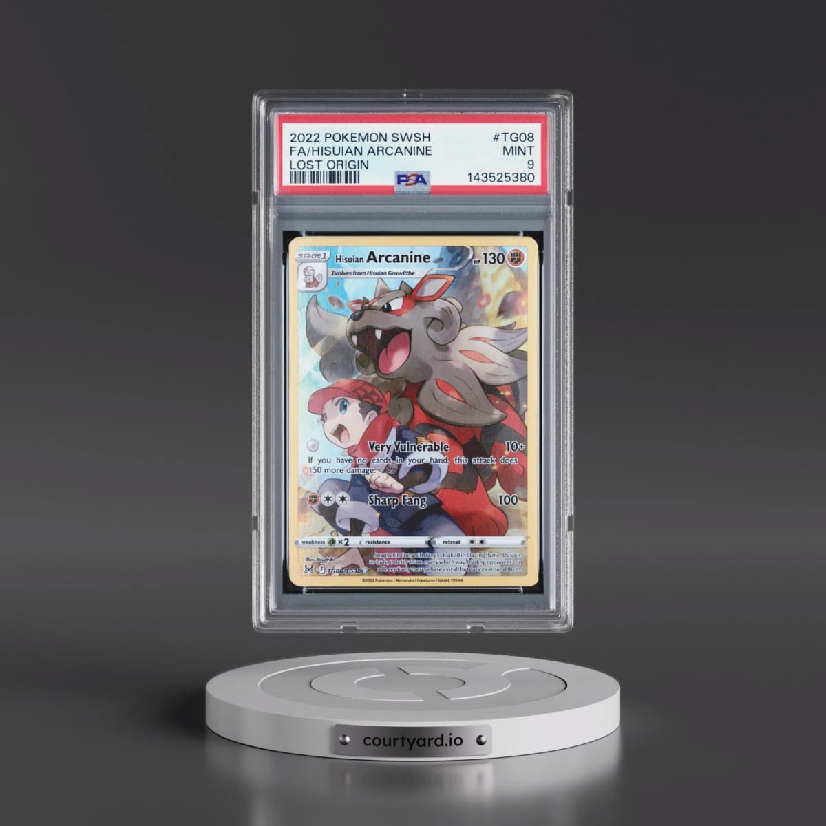 2022 Pokémon Sword & Shield Lost Origin #TG08 Hisuian Arcanine - Full Art (PSA 9 MINT)
