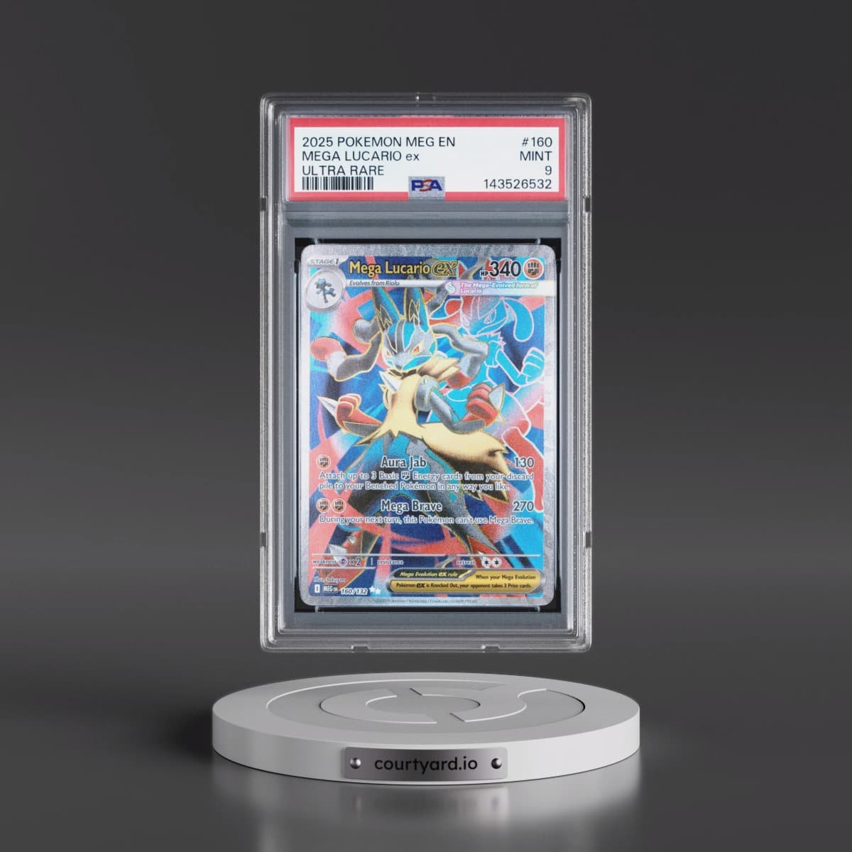 2025 Pokémon Meg EN-Mega Evolution #160 Mega Lucario EX - Holo Ultra Rare (PSA 9 MINT)
