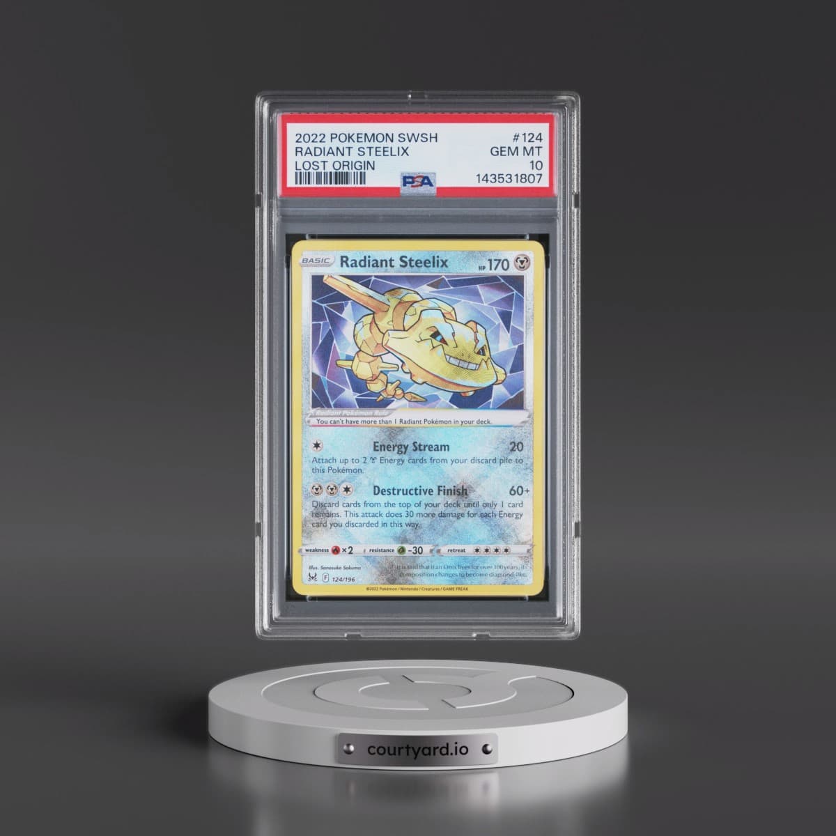 2022 Pokémon Sword & Shield Lost Origin #124 Radiant Steelix - Holo (PSA 10 GEM MINT)