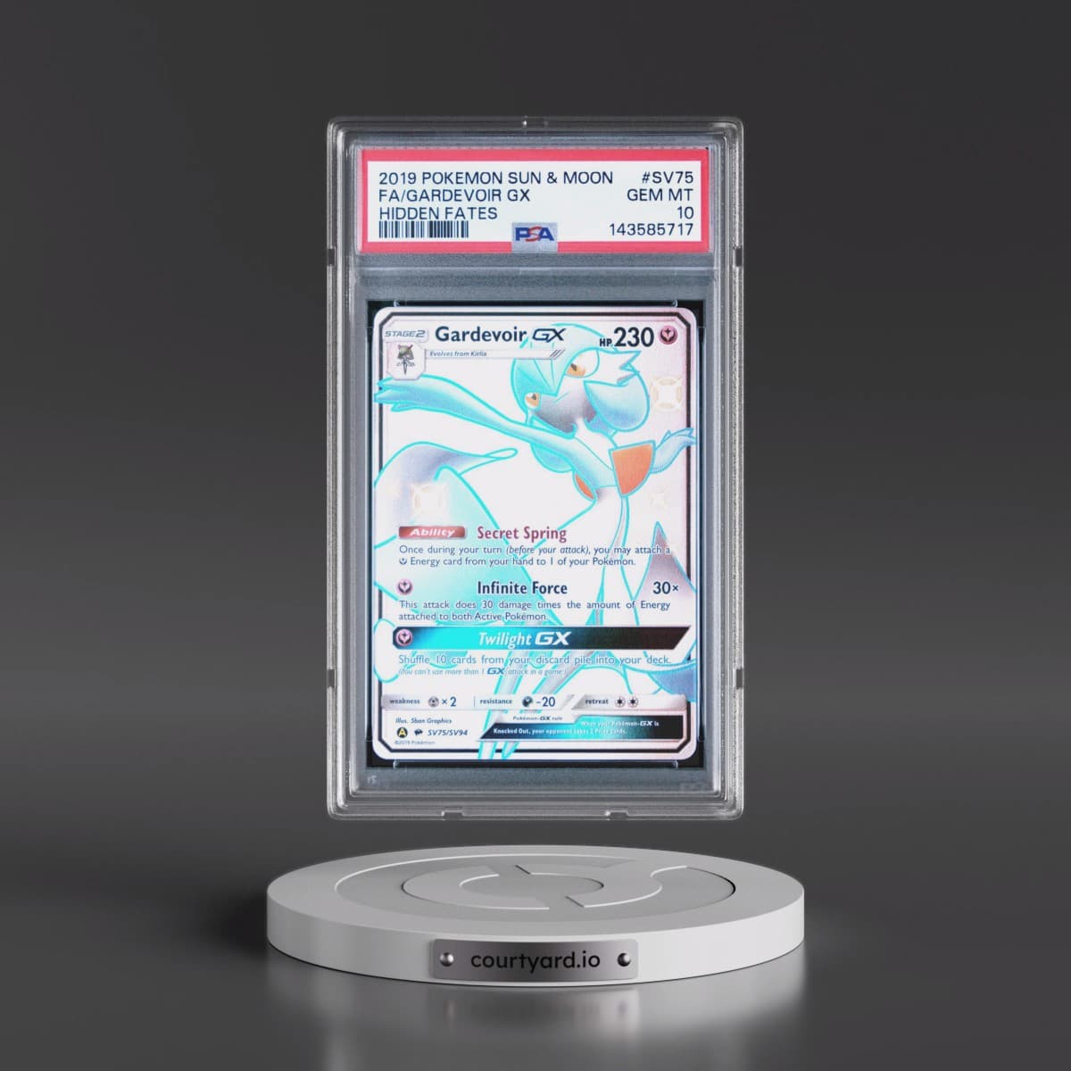 2019 Pokémon Sun & Moon Hidden Fates #SV75 Gardevoir GX - Holo Full Art (PSA 10 GEM MINT)