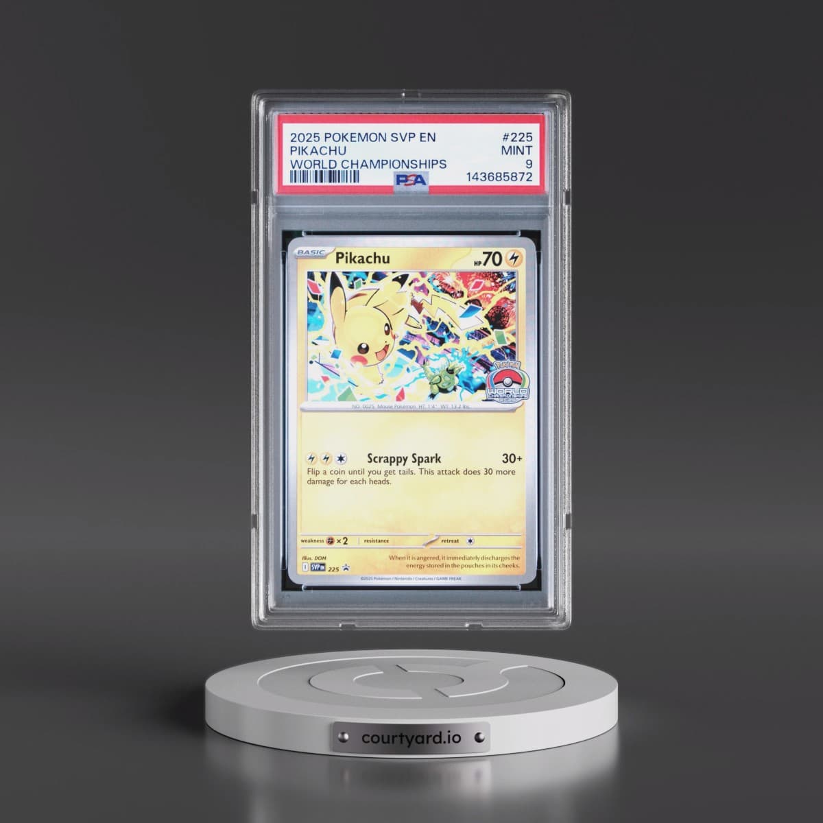 2025 Pokémon Svp EN-SV Black Star Promo #225 Pikachu - World Championships (PSA 9 MINT)