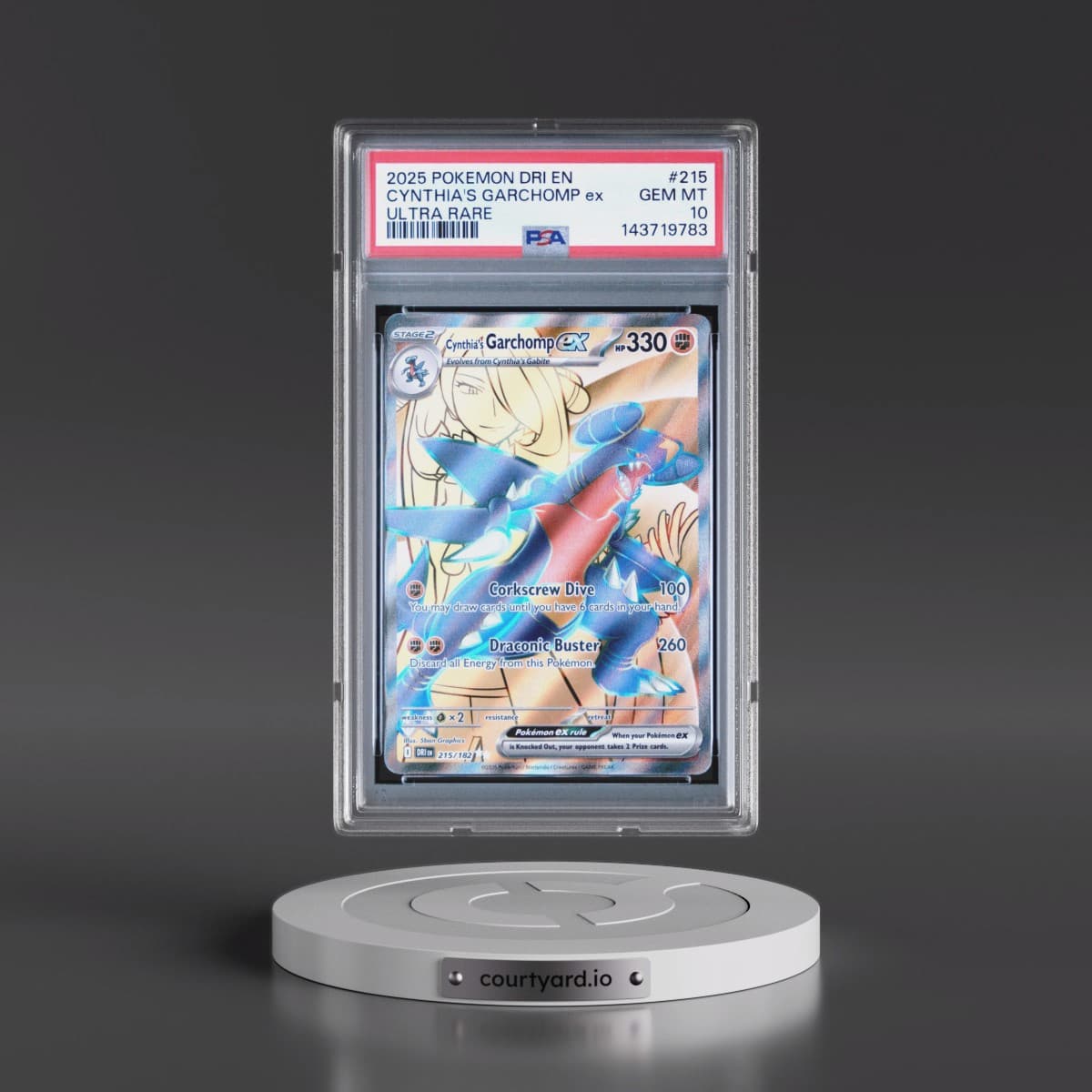 2025 Pokémon Dri EN-Destined Rivals #215 Cynthia's Garchomp EX - Holo Ultra Rare (PSA 10 GEM MINT)